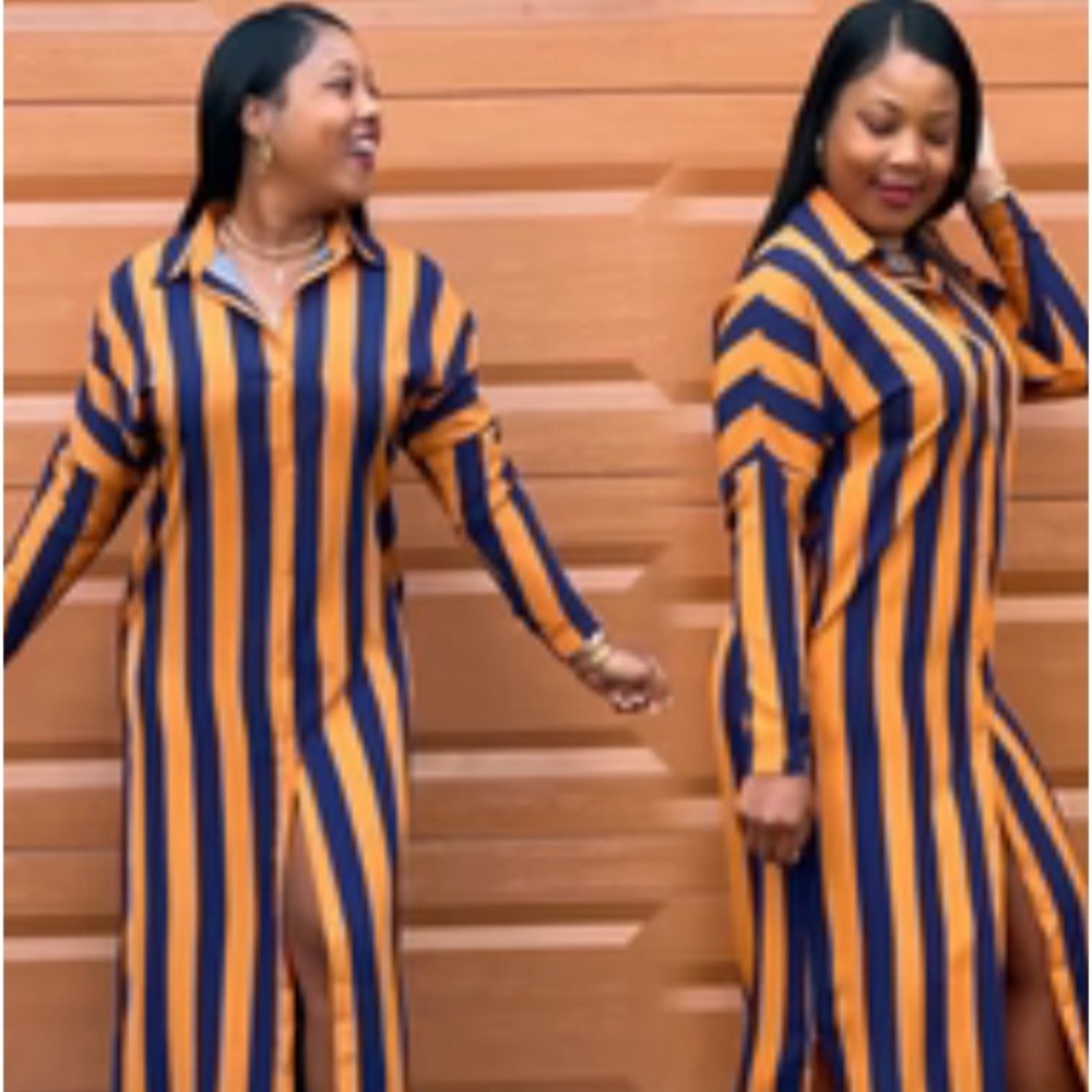 Long striped shirt dress size medium 100% polyester